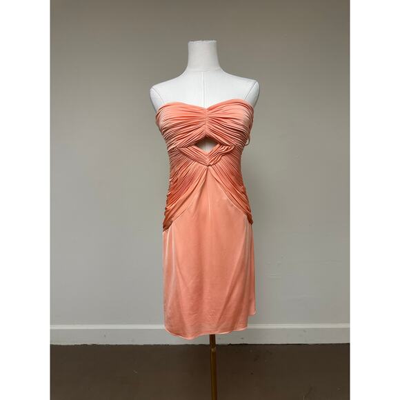 Jovani Ruched Cut Out Strapless Mini Shift Dress Peach...